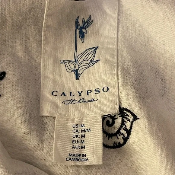 Calypso St Barth Women's Linen Blend Button Shirt Size M Embroidered Shells - Picture 3 of 3